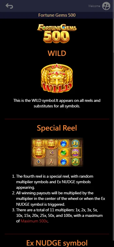 Portrait view of the Fortune Gems 500 Wild rule